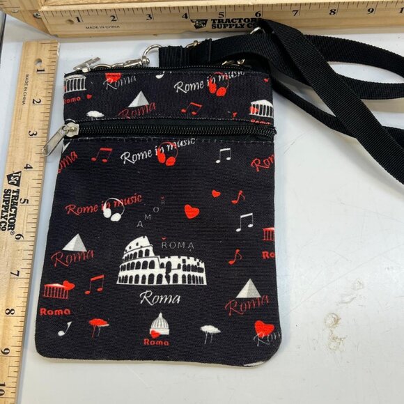 Handbags - Rome Italy Crossbody Travel Pouch Small Zip Bag Black Souvenir Music Print